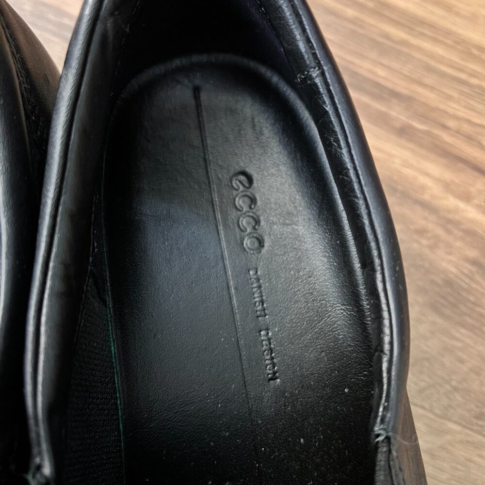 ECCO I Black Soft Leather Woven Slip-On Sneaker Loafers Sz 8 - Picture 6 of 10